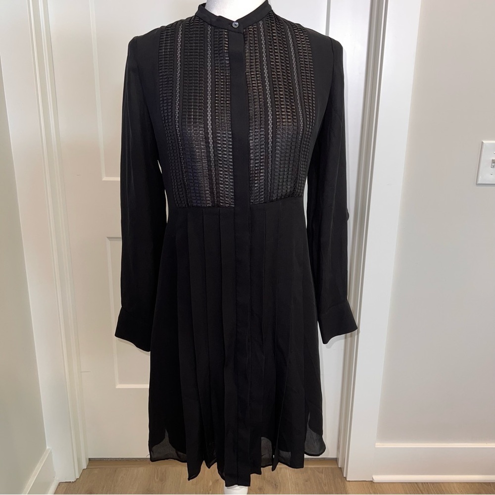 Vince Black Long Sleeve Dress with Textured Detail